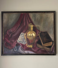 Load image into Gallery viewer, A Mid century Modernist vintage still life oil painting on stretched canvas