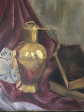 Load image into Gallery viewer, A Mid century Modernist vintage still life oil painting on stretched canvas