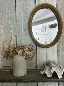 Vintage Mid century gold ochre velvet oval mirror