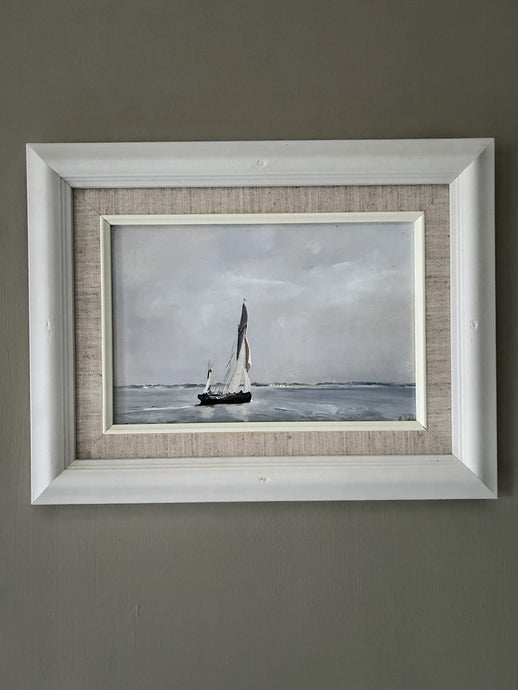 Vintage Oil painting on board fishing boat oyster smack Essex UK