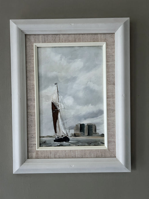 Vintage Oil painting traditional fishing boat oyster smack Essex