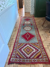 Load image into Gallery viewer, Vintage Turkish Anatolian wool rug runner red yellow blue Country house style