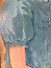 Load image into Gallery viewer, Vintage 1930&#39;s Realism oil on board portrait painting girl in blue