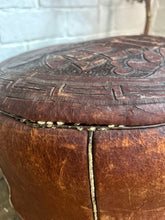 Load image into Gallery viewer, Vintage mid 20th century tooled leather peruvian footstool pouffe