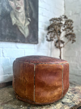 Load image into Gallery viewer, Vintage mid 20th century tooled leather peruvian footstool pouffe