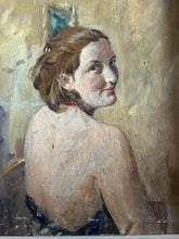 Load image into Gallery viewer, Vintage 20th Century realism portrait oil painting on canvas female lady