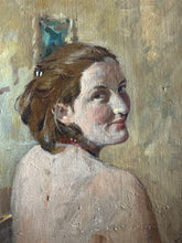 Load image into Gallery viewer, Vintage 20th Century realism portrait oil painting on canvas female lady