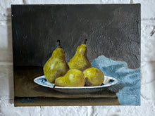 Load image into Gallery viewer, Vintage early 20th century still life oil painting on canvas with pears