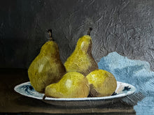 Load image into Gallery viewer, Vintage early 20th century still life oil painting on canvas with pears