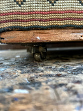 Load image into Gallery viewer, Vintage Anatolian Turkish Kilim footstool with brass castors and woven border