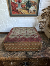 Load image into Gallery viewer, Vintage Anatolian Turkish Kilim footstool with brass castors and woven border