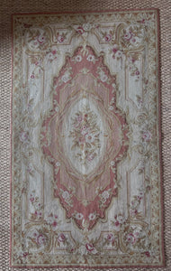Antique 19th century Aubusson Floral Needlepoint Handmade medallion Rug