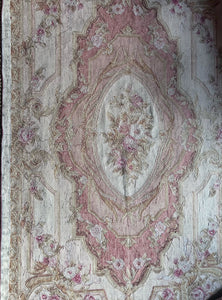 Antique 19th century Aubusson Floral Needlepoint Handmade medallion Rug