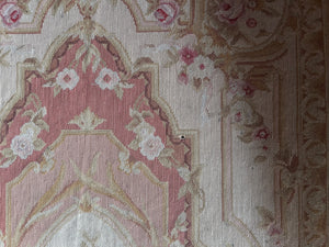 Antique 19th century Aubusson Floral Needlepoint Handmade medallion Rug
