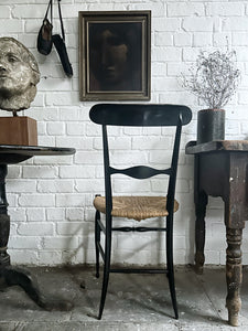 Vintage 1960's "Campanino" Chiavari rush seat black chair by Fratelli Levaggi