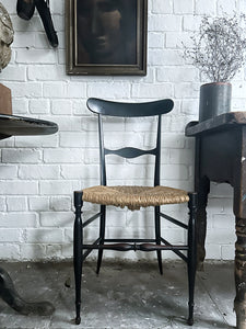 Vintage 1940's "Campanino" Chiavari rush seat black chair by Fratelli Levaggi