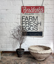 Load image into Gallery viewer, Vintage Double sided metal farm fresh eggs sign on hanging chains 