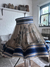 Load image into Gallery viewer, Vintage Dutch Windmill scene Delft lampshade with blue velvet trim