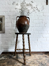 Load image into Gallery viewer, Vintage French Bobbin three legged demi lune milking stool