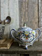 Load image into Gallery viewer, Vintage French Rouen Fainece hand painted lidded sugar bowl