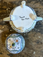 Load image into Gallery viewer, Vintage French Rouen Fainece hand painted lidded sugar bowl