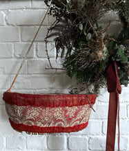Load image into Gallery viewer, Vintage French lined red lace hamper bread basket with strap