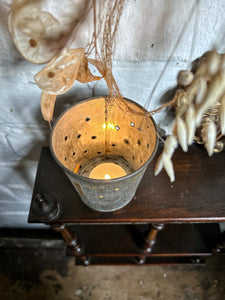 Vintage French metal faisselle pot tea light holder