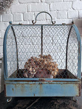 Load image into Gallery viewer, Large Vintage blue French wire bird cage plant container garden ornament