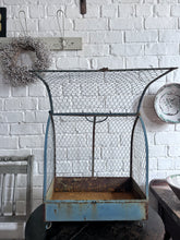 Load image into Gallery viewer, Large Vintage blue French wire bird cage plant container garden ornament