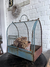 Load image into Gallery viewer, Large Vintage blue French wire bird cage plant container garden ornament