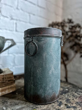 Load image into Gallery viewer, Vintage tall Indian blue metal toleware storage canister tin