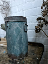 Load image into Gallery viewer, Vintage tall Indian blue metal toleware storage canister tin
