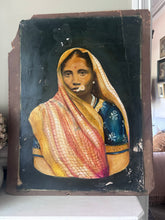 Load image into Gallery viewer, Vintage Indian girl in sari with bindi portrait oil painting