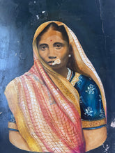 Load image into Gallery viewer, Vintage Indian girl in sari with bindi portrait oil painting