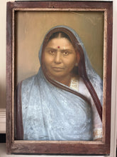 Load image into Gallery viewer, Vintage portrait painting in oils Indian woman in sari &amp; bindi