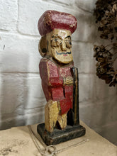 Load image into Gallery viewer, Vintage Indian wooden carved hand painted folk art watchman figure