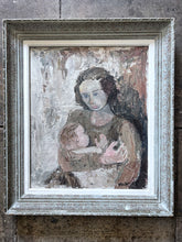 Load image into Gallery viewer, Vintage Mid 20th Century signed and dated oil painting portrait on board mother &amp; child