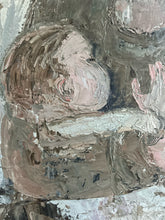 Load image into Gallery viewer, Vintage Mid 20th Century signed and dated oil painting portrait on board mother &amp; child