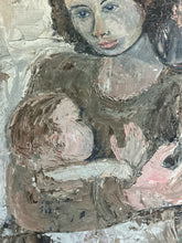 Load image into Gallery viewer, Vintage Mid 20th Century signed and dated oil painting portrait on board mother &amp; child