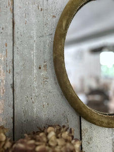Vintage Mid century gold ochre velvet oval mirror