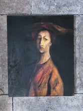 Load image into Gallery viewer, Vintage Portrait oil painting on canvas "Lady in wide brim hat" Modigliani influence