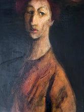 Load image into Gallery viewer, Vintage Portrait oil painting on canvas "Lady in wide brim hat" Modigliani influence