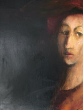 Load image into Gallery viewer, Vintage Portrait oil painting on canvas "Lady in wide brim hat" Modigliani influence