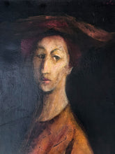 Load image into Gallery viewer, Vintage Portrait oil painting on canvas "Lady in wide brim hat" Modigliani influence