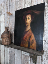Load image into Gallery viewer, Vintage Portrait oil painting on canvas "Lady in wide brim hat" Modigliani influence