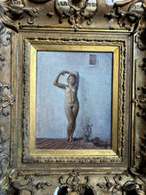 Load image into Gallery viewer, Vintage Russian School Nude oil painting portrait in gilt gesso antique frame