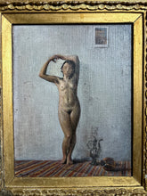 Load image into Gallery viewer, Vintage Russian School Nude oil painting portrait in gilt gesso antique frame