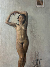 Load image into Gallery viewer, Vintage Russian School Nude oil painting portrait in gilt gesso antique frame