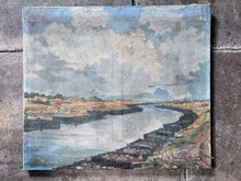 Load image into Gallery viewer, Vintage beach coastal scene oil on canvas painting signed