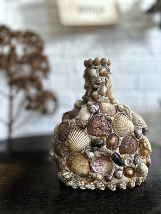 Vintage early 20th Century shell covered bottle vase grotto art